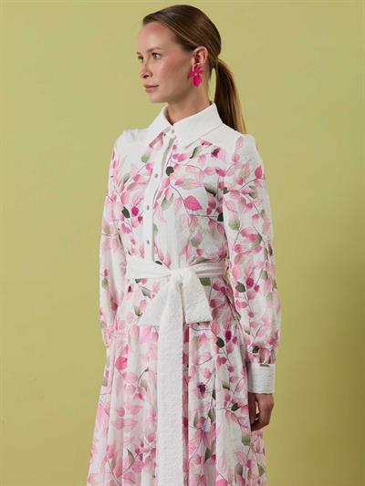 A50305 Aguaje Desenli Beli Kuşaklı Elbise / PEMBE