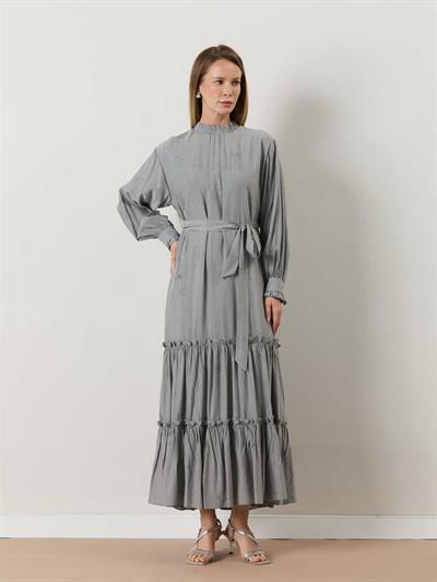 A50505 Aguaje Beli Kuşaklı Elbise / GÜMÜŞ