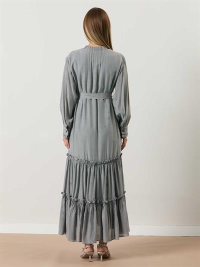 A50505 Aguaje Beli Kuşaklı Elbise / GÜMÜŞ