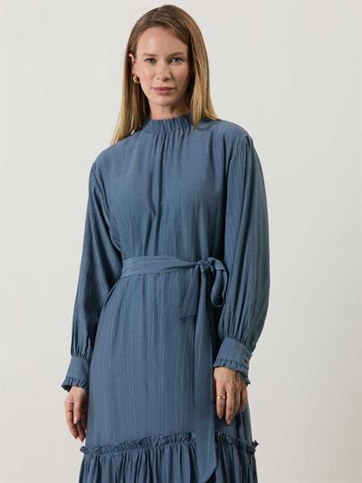 A50505 Aguaje Beli Kuşaklı Elbise / İNDİGO