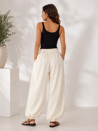 A60066 Aguaje Beli Lastikli Şalvar Pantolon / EKRU