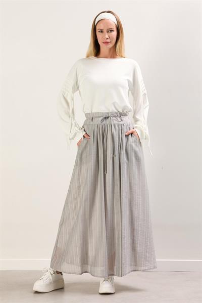 A60525 Aguaje Beli Bağcıklı Cepli Etek / GRİ