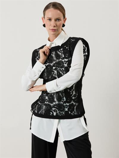 A70405 Aguaje Dantel Yelekli Gömlek Pantolon Takım / SİYAH