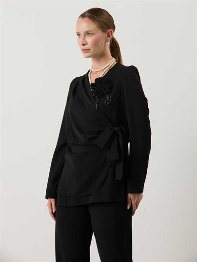 A70485 Aguaje Broş Detaylı Pantolonlu Takım / SİYAH