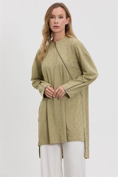 M10014 Melidia Fermuar Detaylı Tunik / YAĞ YEŞİLİ