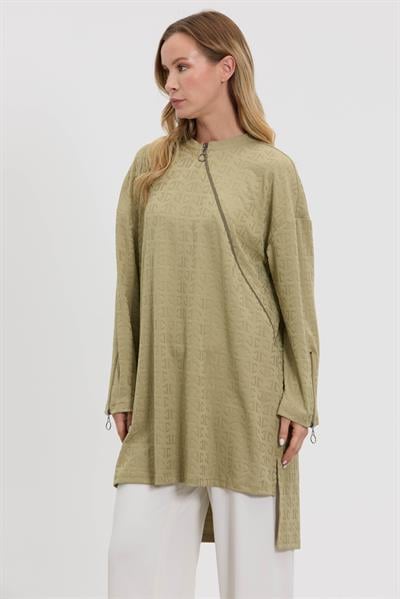M10014 Melidia Fermuar Detaylı Tunik / YAĞ YEŞİLİ