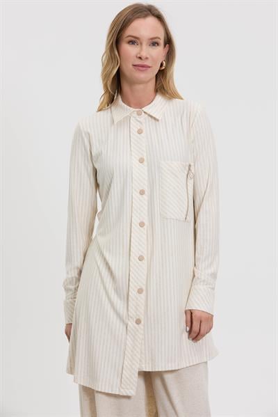 M10634 Melidia Fermuar Detaylı Tunik / İNCE ÇİZGİ BEJ
