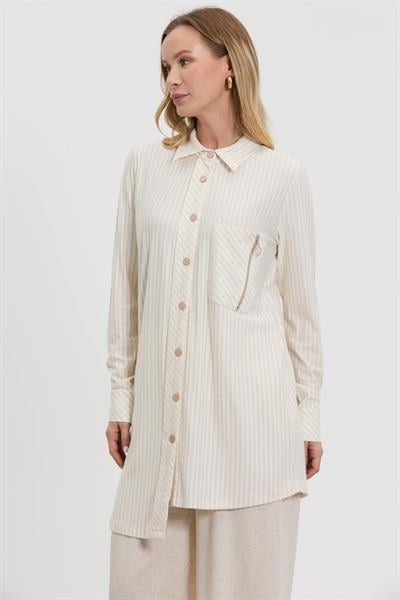M10634 Melidia Fermuar Detaylı Tunik / İNCE ÇİZGİ BEJ