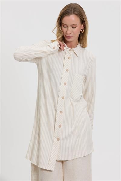 M10634 Melidia Fermuar Detaylı Tunik / İNCE ÇİZGİ BEJ