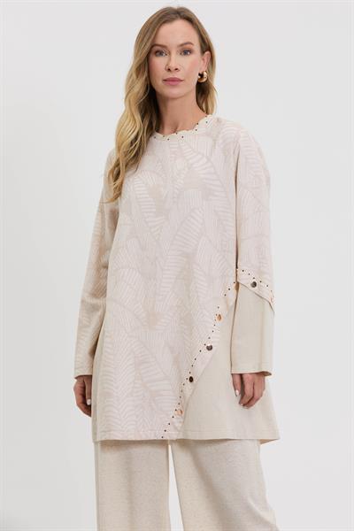 M10684 Melidia Çıtçıt Detaylı Tunik / EKRU