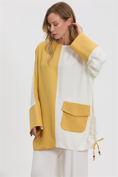 M10844 Melidia Yanları Büzgülü Tunik / SARI