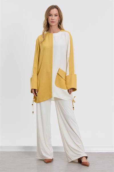 M10844 Melidia Yanları Büzgülü Tunik / SARI