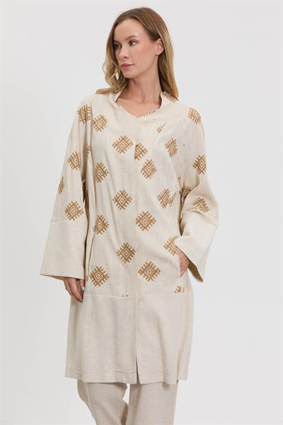 M40264 Melidia Nakış Detaylı Keten Kap / CAMEL