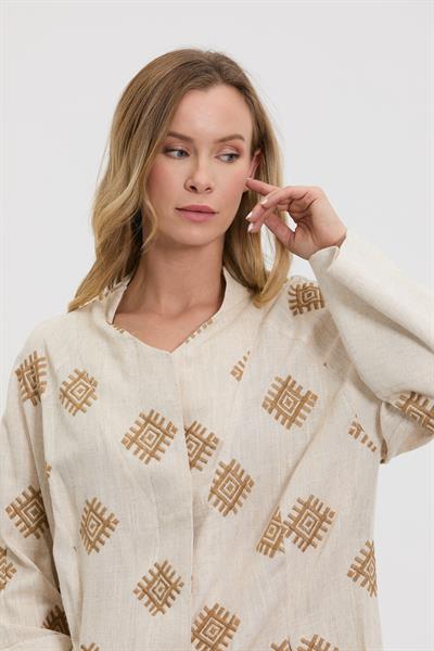 M40264 Melidia Nakış Detaylı Keten Kap / CAMEL