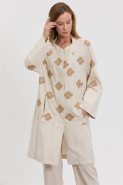 M40264 Melidia Nakış Detaylı Keten Kap / CAMEL