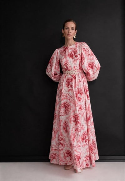 M70674 Melidia Kemeri Taşlı Elbise / MERCAN