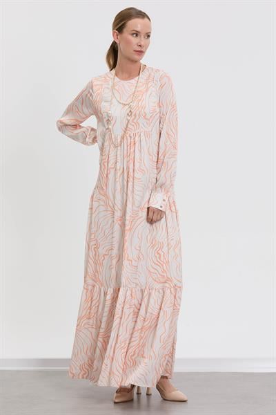 M70884 Melidia Kolyeli Desenli Elbise / ORANJ