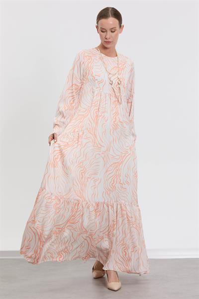 M70884 Melidia Kolyeli Desenli Elbise / ORANJ