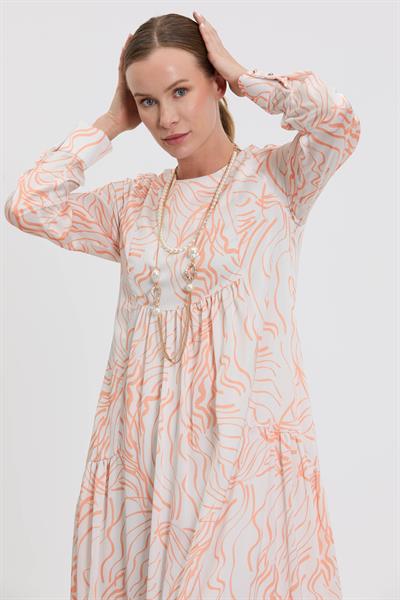 M70884 Melidia Kolyeli Desenli Elbise / ORANJ