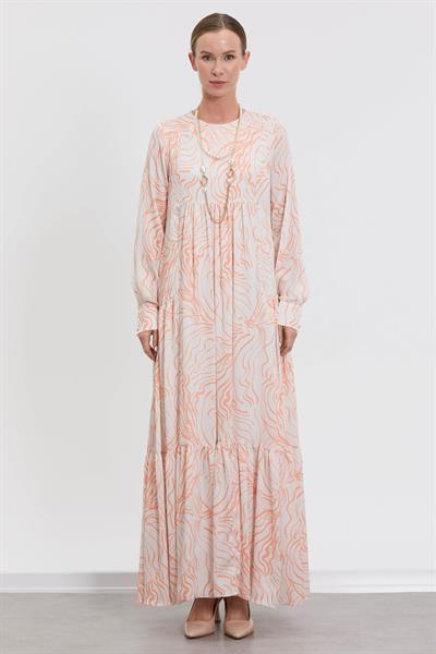 M70884 Melidia Kolyeli Desenli Elbise / ORANJ