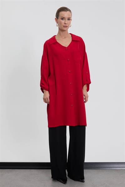 NC2068 Newcarmen Düğme Detaylı Tunik / KIRMIZI