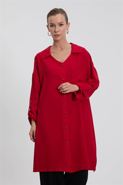 NC2068 Newcarmen Düğme Detaylı Tunik / KIRMIZI