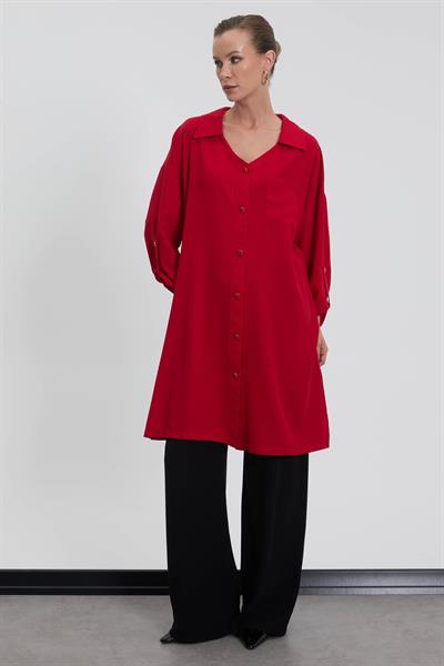 NC2068 Newcarmen Düğme Detaylı Tunik / KIRMIZI