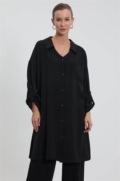NC2068 Newcarmen Düğme Detaylı Tunik / SİYAH