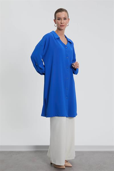 NC2068 Newcarmen Düğme Detaylı Tunik / SAKS MAVİ