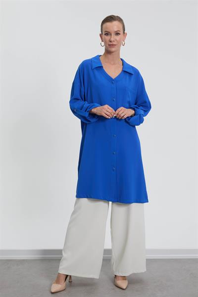 NC2068 Newcarmen Düğme Detaylı Tunik / SAKS MAVİ