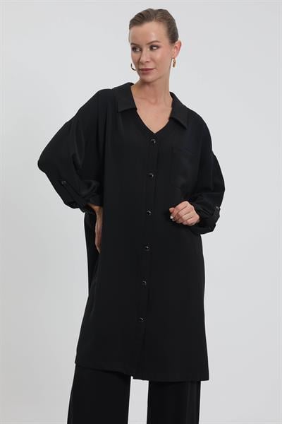 NC2068 Newcarmen Düğme Detaylı Tunik / SİYAH