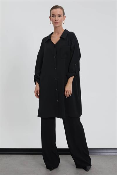 NC2068 Newcarmen Düğme Detaylı Tunik / SİYAH