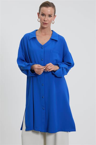 NC2068 Newcarmen Düğme Detaylı Tunik / SAKS MAVİ