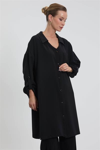 NC2068 Newcarmen Düğme Detaylı Tunik / SİYAH