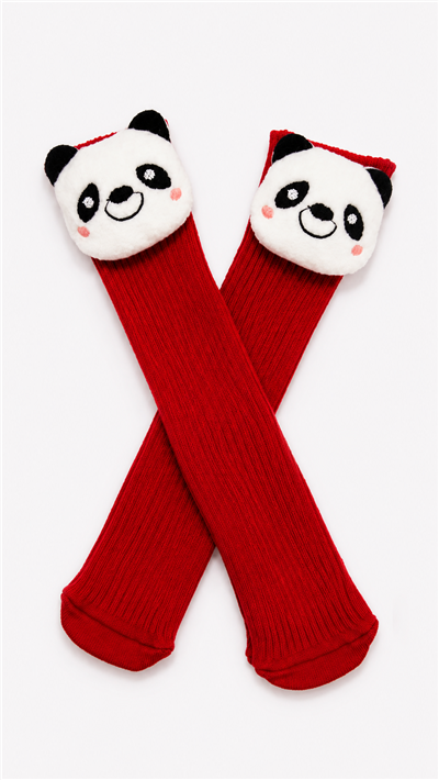 Yino Panda Figür Dizaltı Çorap Kırmızı