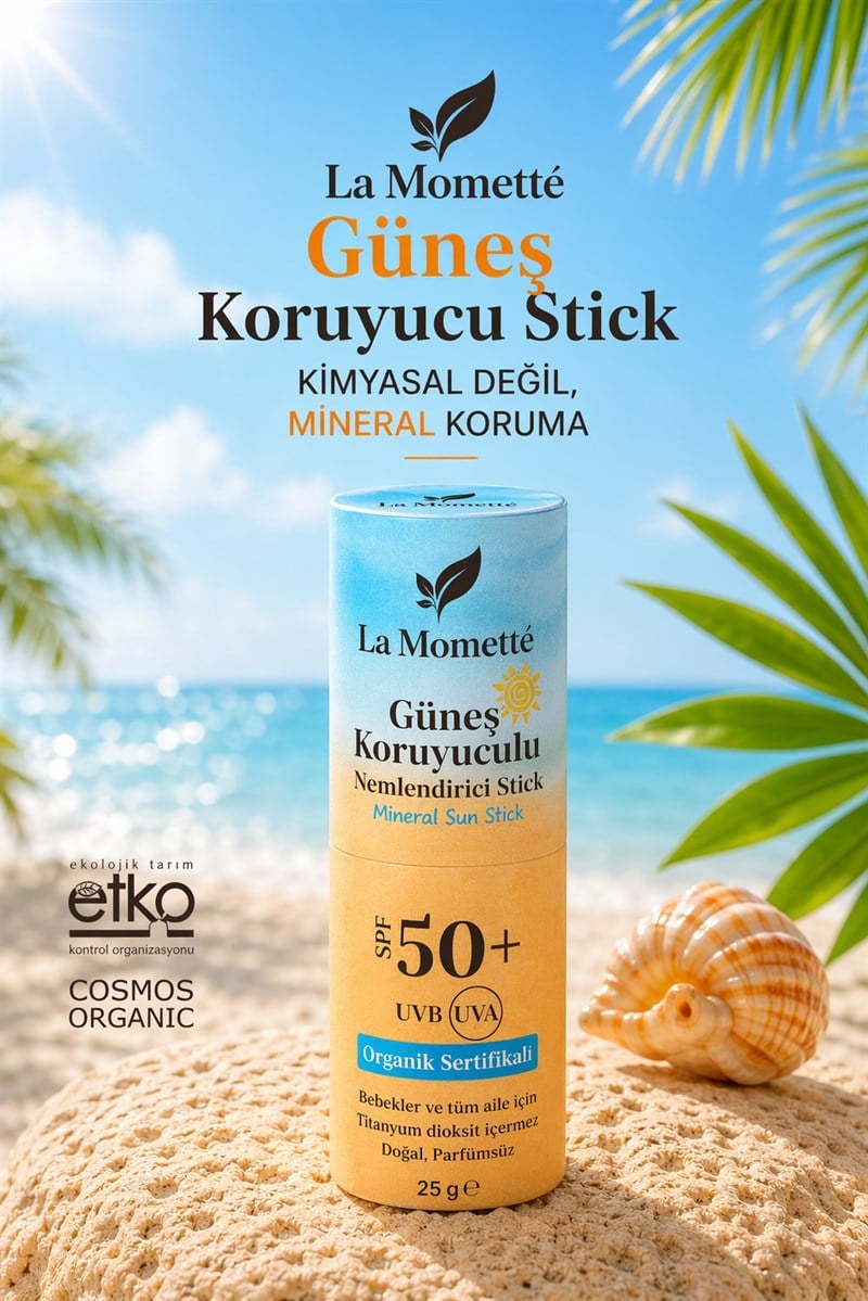 La Momette 50+ SPF %100 Mineral Filtreli Doğal-Organik Güneş Koruyucu Stick (Bebekler ve Tüm Aile için)