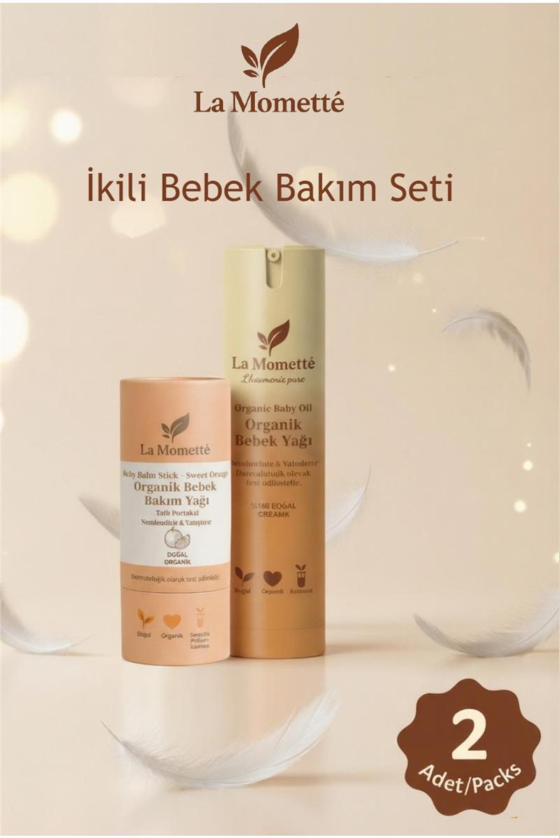 La Momette  Organik Bebek Bakım Seti- Bebek Yağı  & Portakallı Bakım Stick  - 2 li 