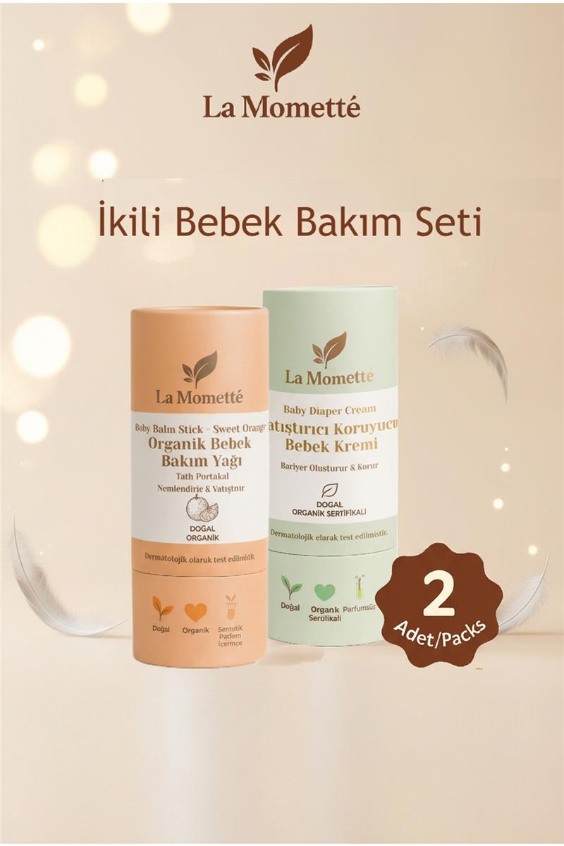 La Momette  Organik Bebek Bakım Seti- Portakallı Bakım Stick & Yatıştırıcı Kouyucu Bakım Kremi  - 2 li 