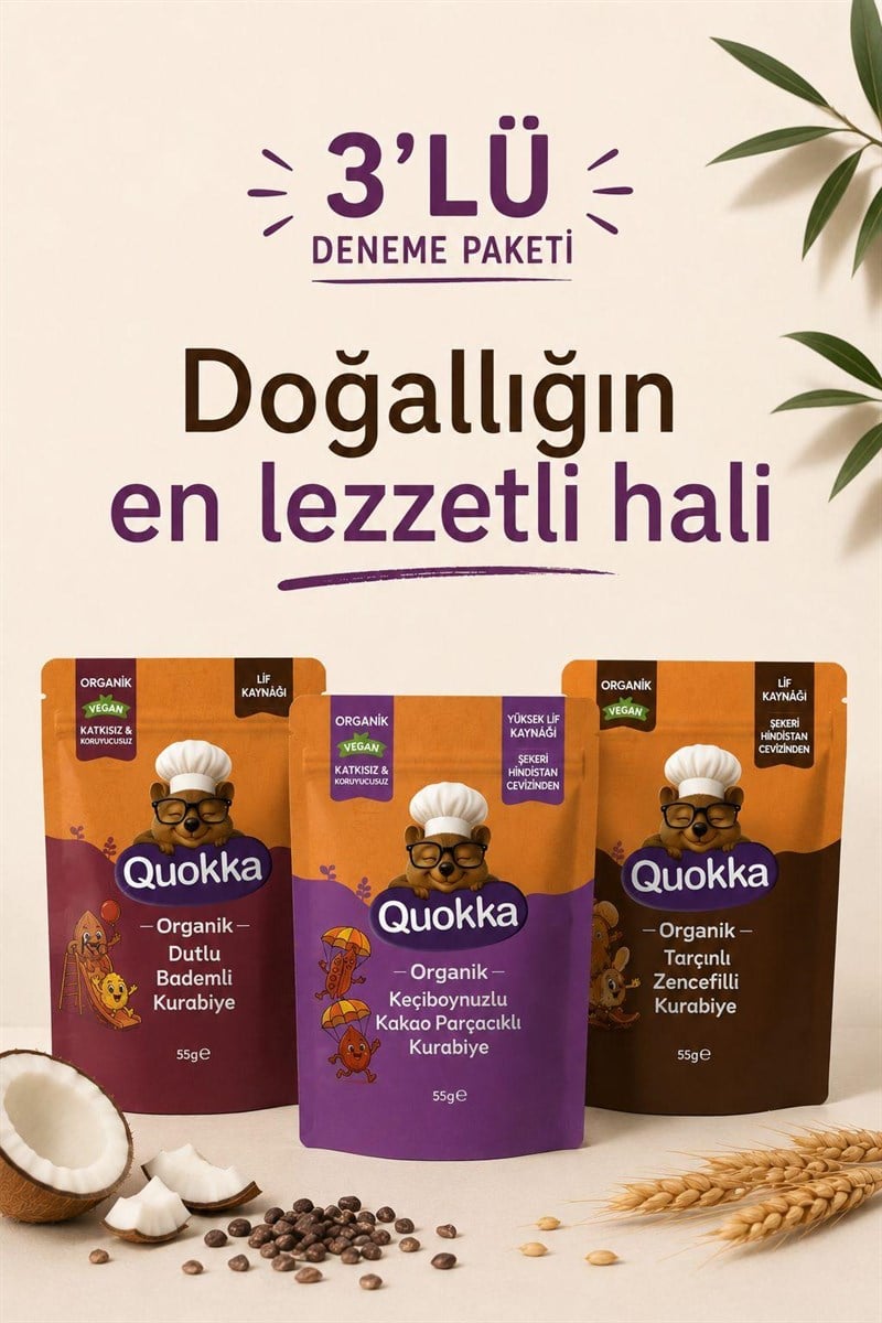 Organik Kurabiye Deneme Paketi -Tarçınlı, Dutlu, Keçiboynuzlu Kurabiyeler 55 gr Atıştırmalık Paketi- 3adet (3 çeşit)