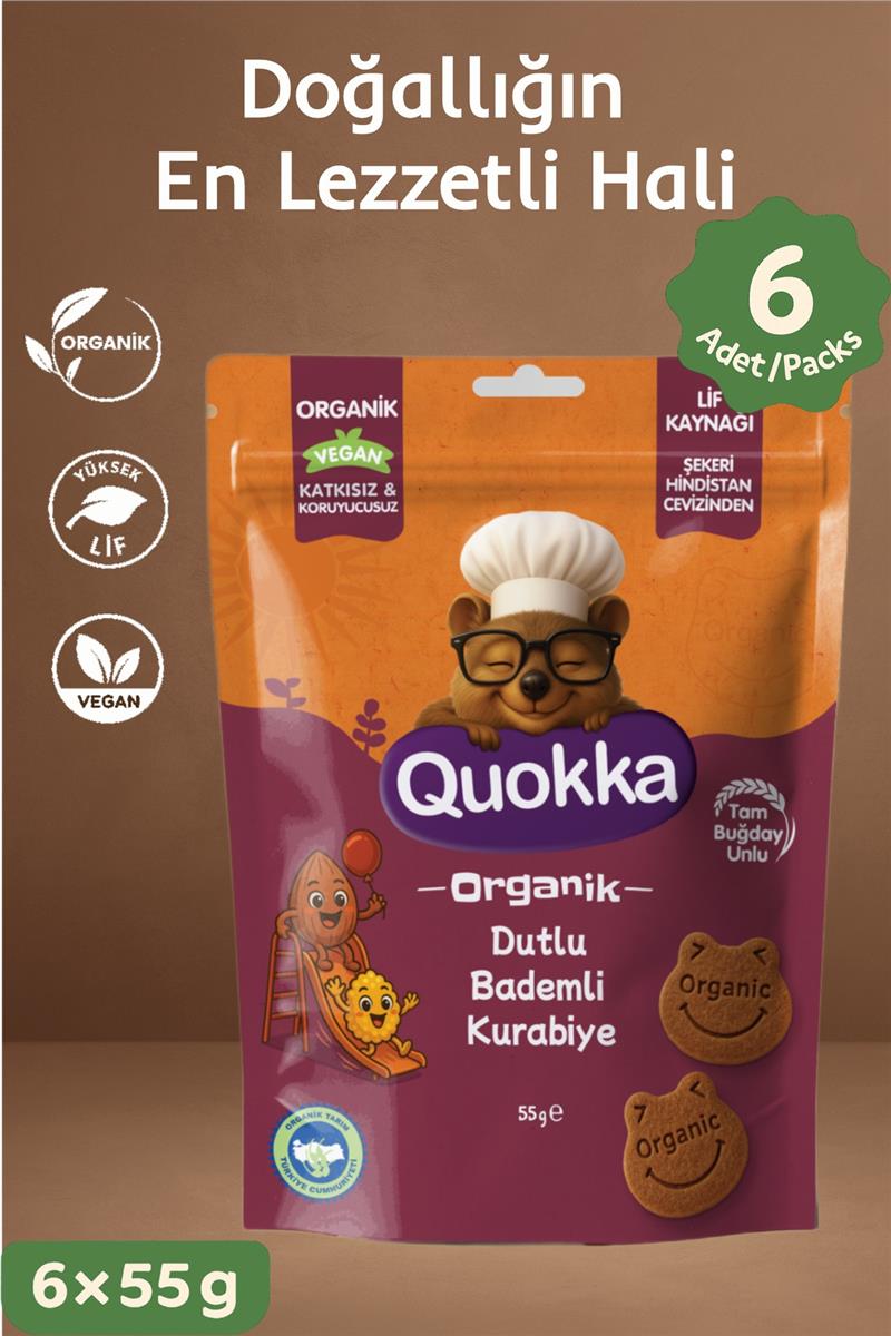 Quokka Organik Dutlu Bademli Kurabiye  55 gr Atıştırmalık Paketi - 6 adet