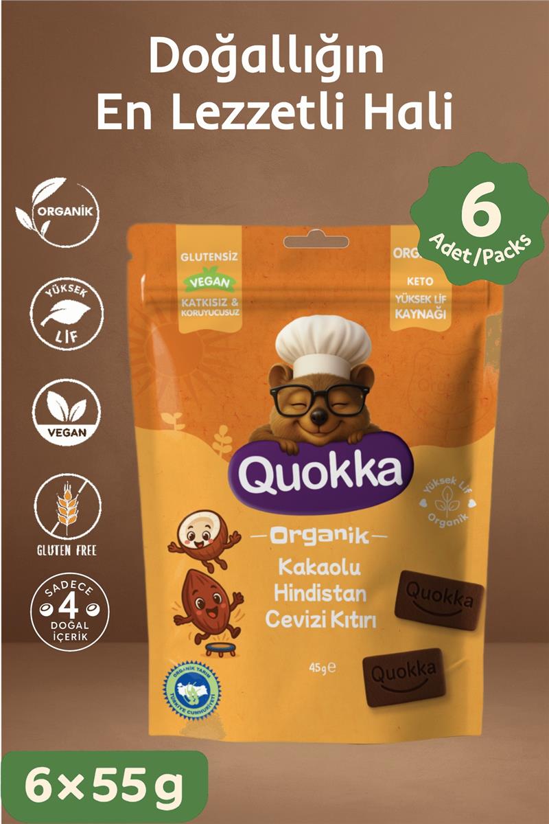 Quokka Organik Kakaolu Hindistan Cevizi Kıtırı Atıştırmalık Paket 45 g- 6 Adet 