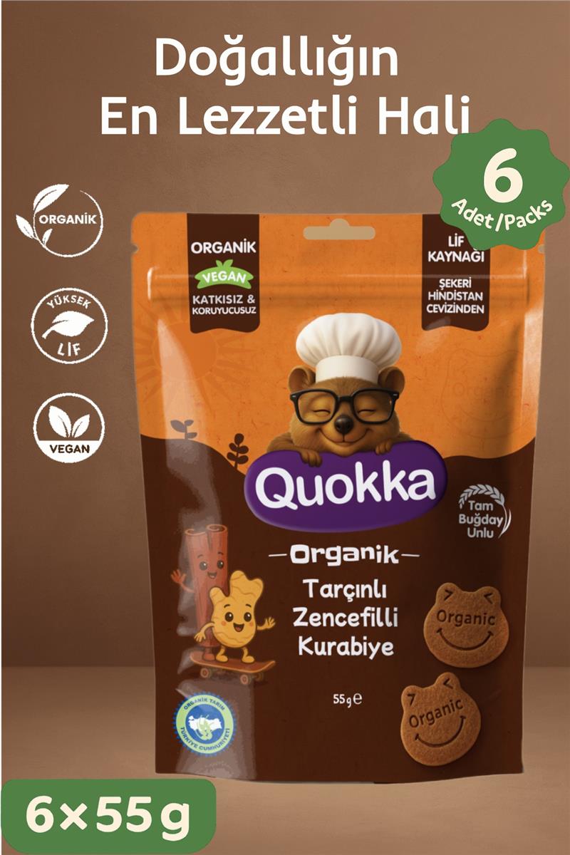 Quokka Organik Tarçınlı Zencefilli Kurabiye 55 gr Atıştırmalık Paketi - 6 adet