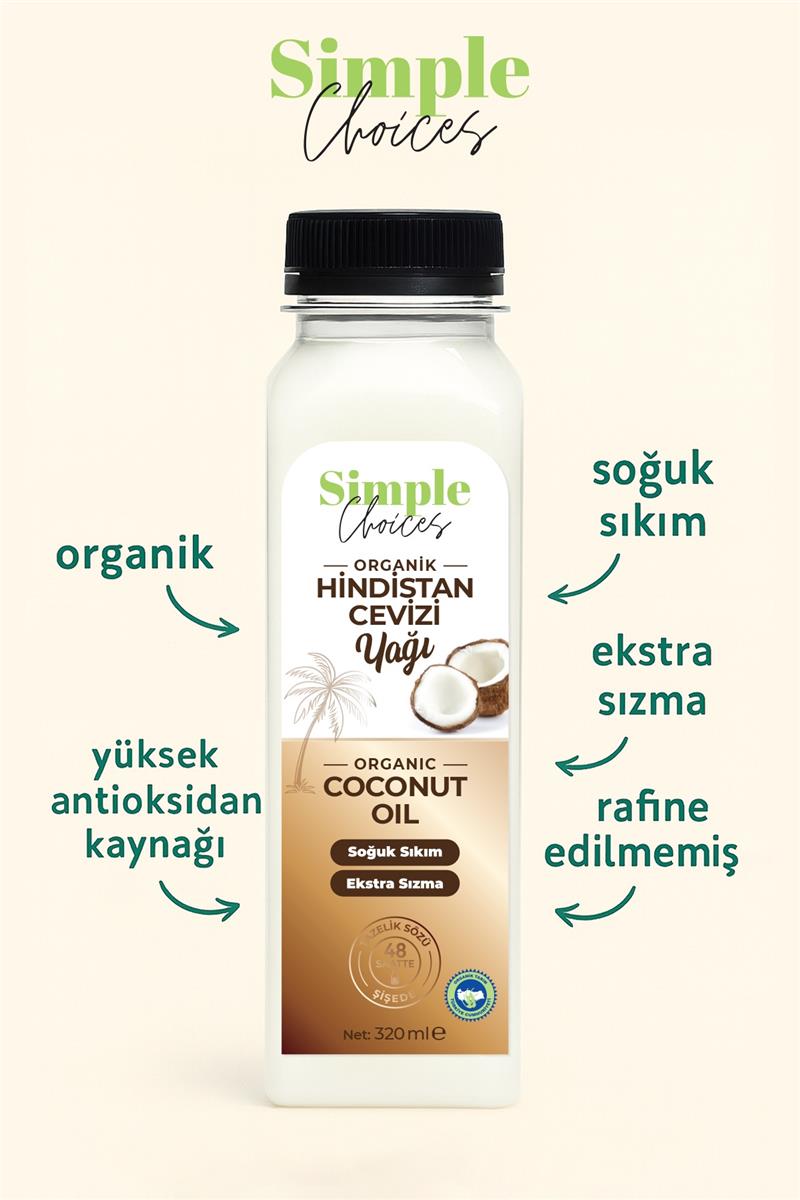Simple Choices Organik Hindistan Cevizi Yağı -Ekstra Sızma - Soğuk Sıkım 320 ml