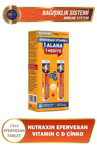 Nutraxin C D Zinc Efervesan 2 Al 1 Öde - C 1000 mg D 400 IU Zinc 10 Mg