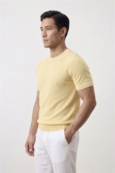 Classic Fit Kısa Kollu Bisiklet Yaka Triko Limon