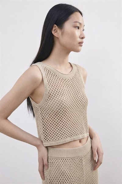 Delikli Crop Plaj Atlet Bej