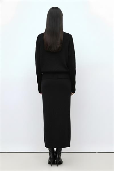 Simli Oversize Triko Kazak Siyah