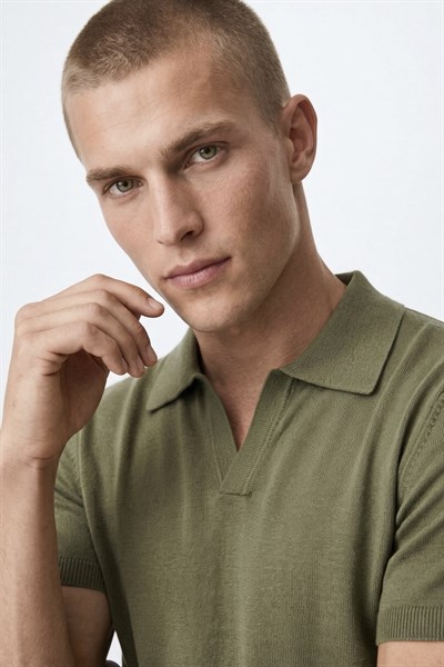Polo Yaka Rayon Triko Kazak Haki