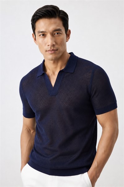 Polo Yaka Regular Fit Triko Lacivert