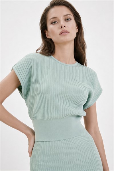 Rayon Kısa Kollu Triko Bluz Mint